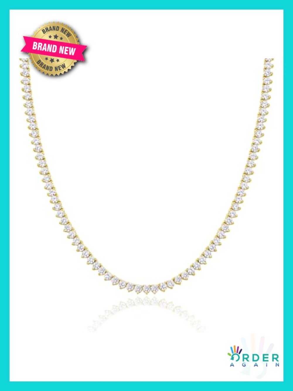 18K Gold Plated Tennis Necklace 3mm Round Cubic Zirconia 18 Inch